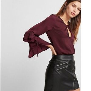 Express - Satin Ruffle Sleeve Thong Bodysuit